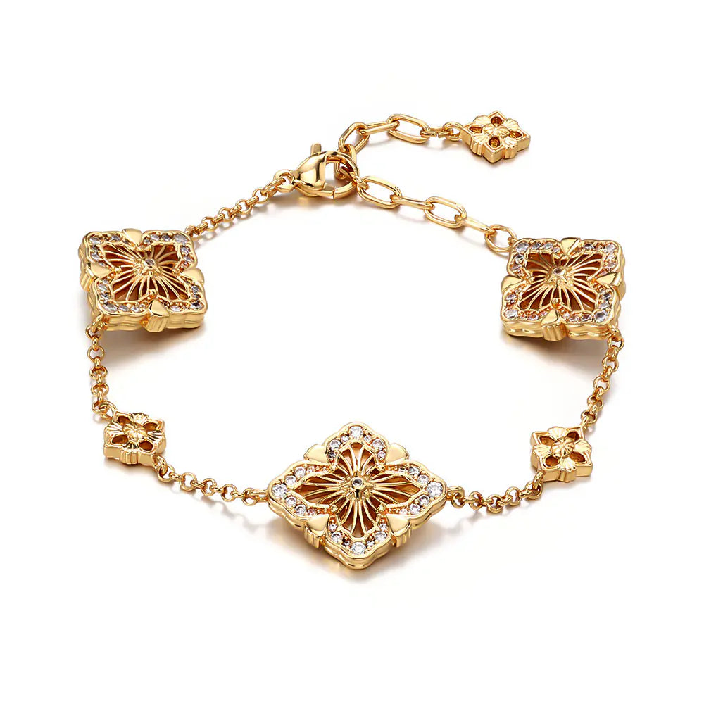 Stainless Steel Diamond Flower Clover Bracelet