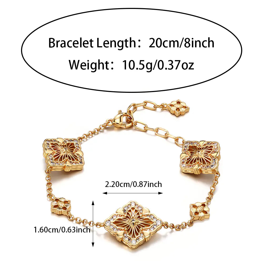 Stainless Steel Diamond Flower Clover Bracelet