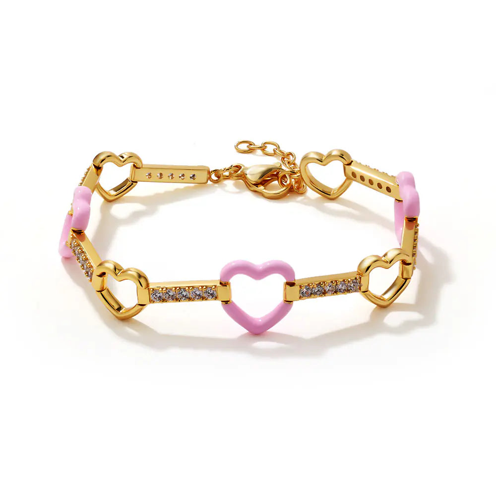 New Fashion Pink Enamel Heart Bracelet