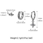 Fashion Brass CZ Flower Stud Hoop Earrings Set Women