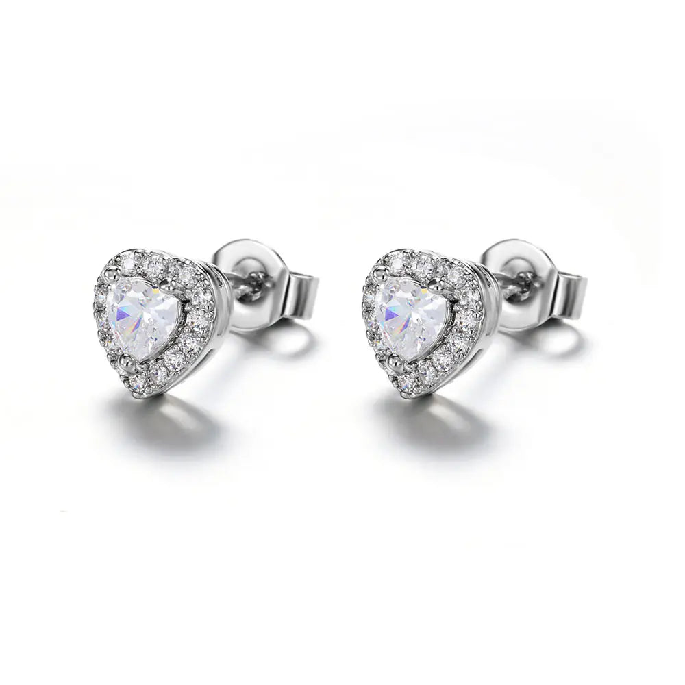 Light Luxury Iced Out Diamond Brass Heart CZ Earrings