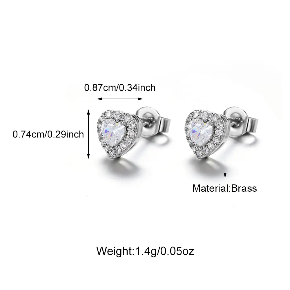 Light Luxury Iced Out Diamond Brass Heart CZ Earrings