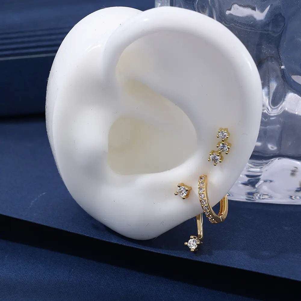Iced Diamond Dipper Geometric Huggie Stud Earrings Set
