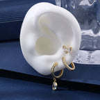 Water Drip Baguette Diamond Geometric Huggie Hoop Stud Earrings