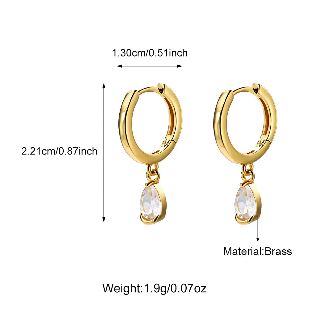 Water Drip Baguette Diamond Geometric Huggie Hoop Stud Earrings