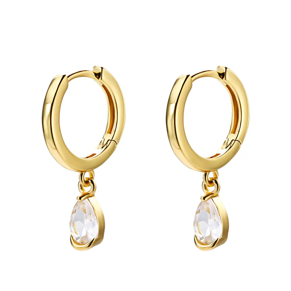 Water Drip Baguette Diamond Geometric Huggie Hoop Stud Earrings