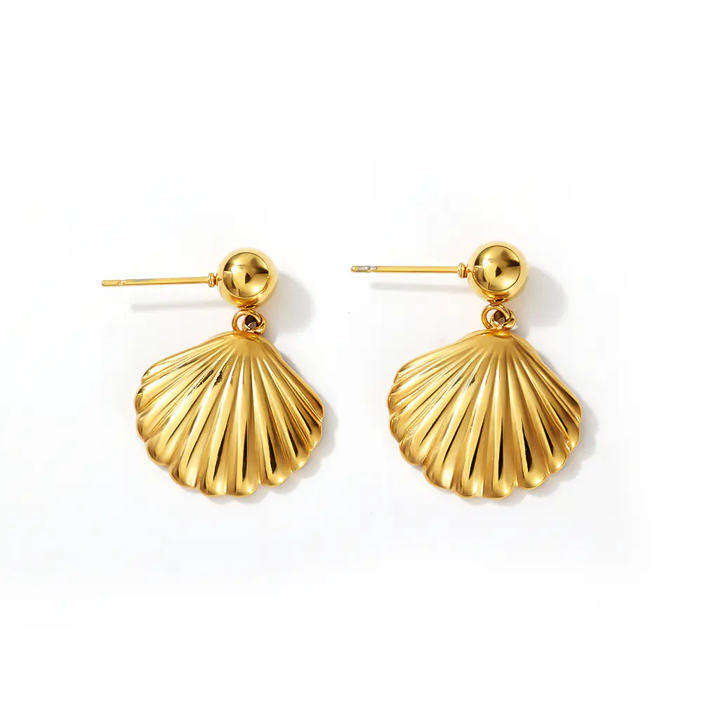 Waterproof Pvd Plated Shell Shape Earrings