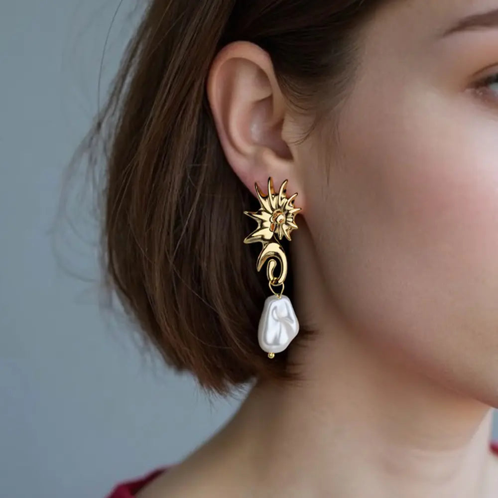 Elegant Stainless Steel Seahorse Baroque Drop Earrings