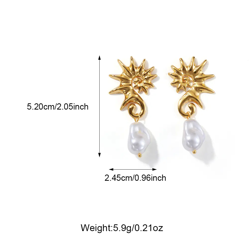 Elegant Stainless Steel Seahorse Baroque Drop Earrings