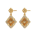 Vintage Brass Cz Chunky Flower Stud Earrings