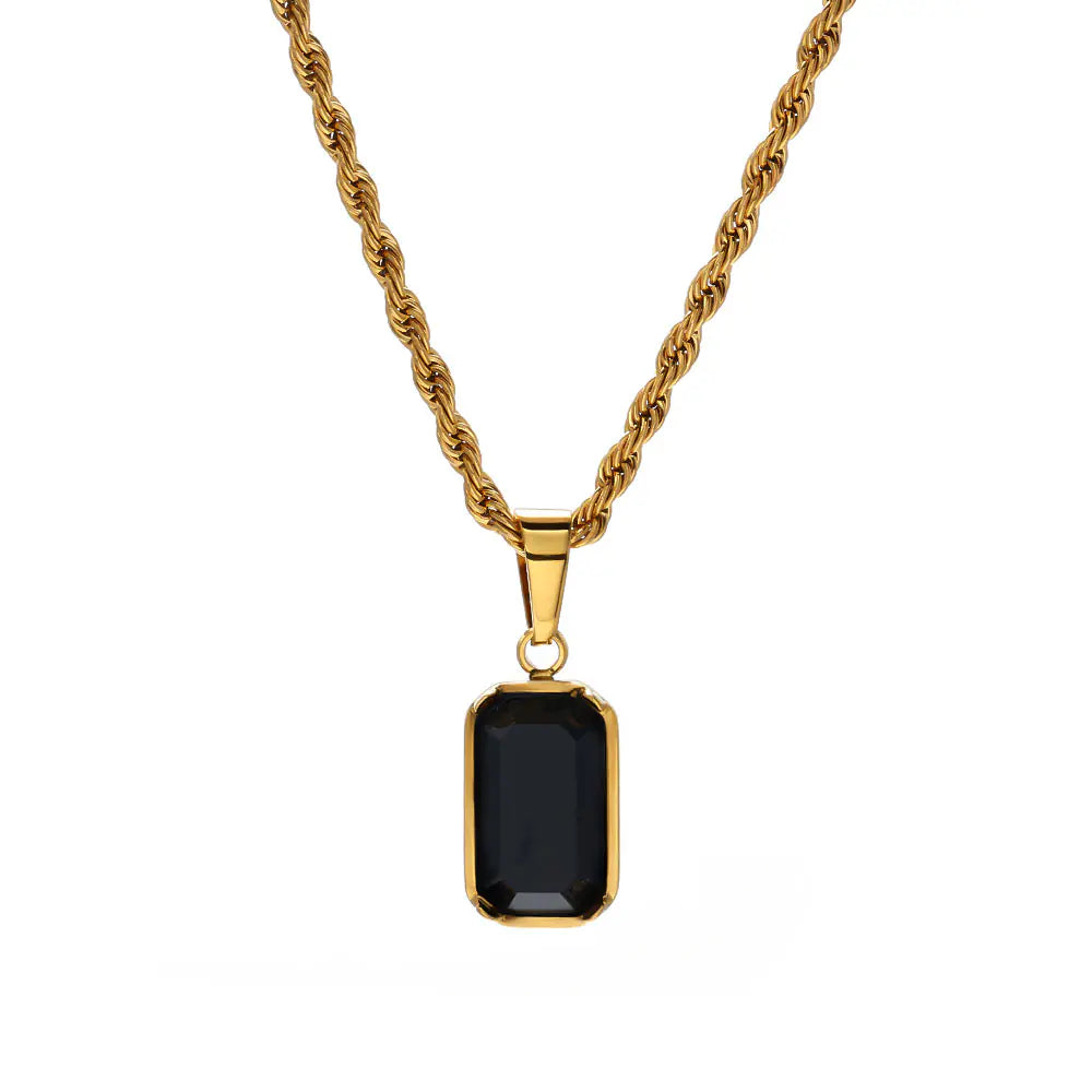 New Stainless Steel Black Emerald Cut CZ Pendant