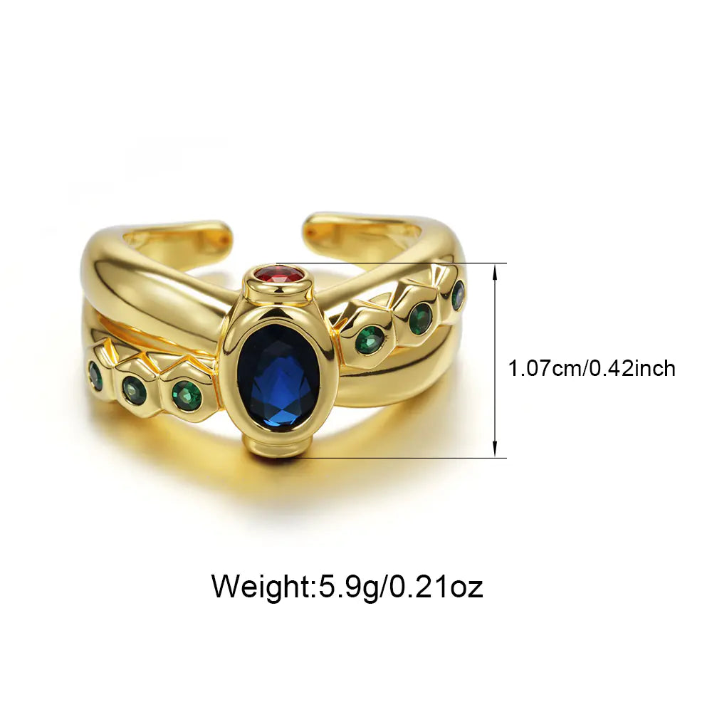 Brass Elegant Clorful Gem Opening Women Ring