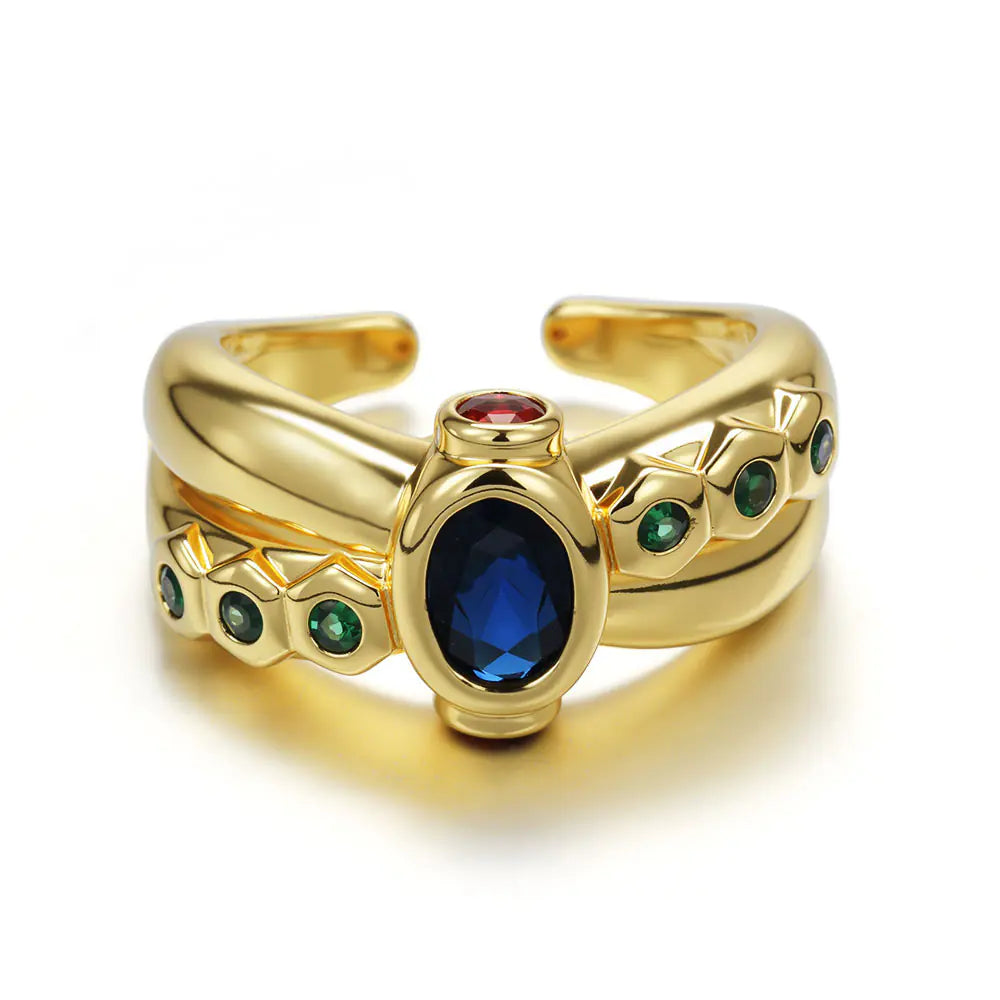 Brass Elegant Clorful Gem Opening Women Ring