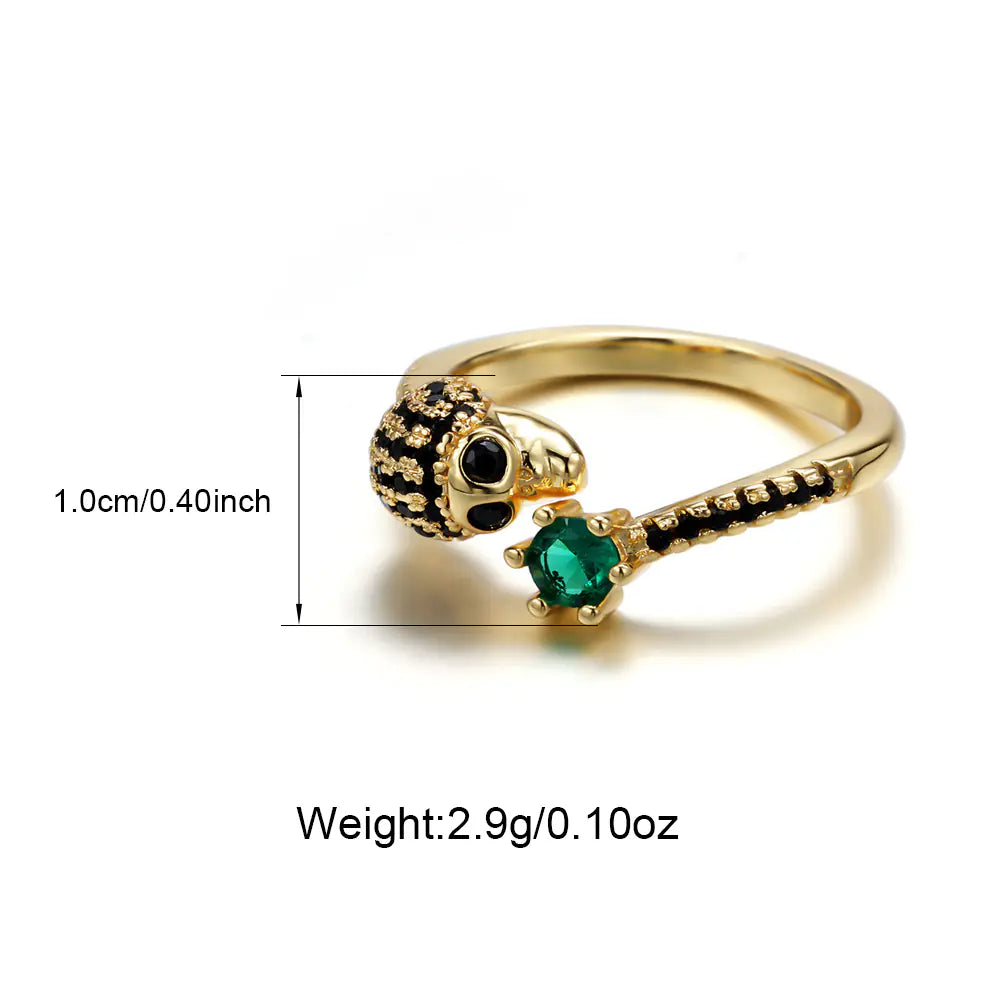 Brass Black cz skull adjustable ring
