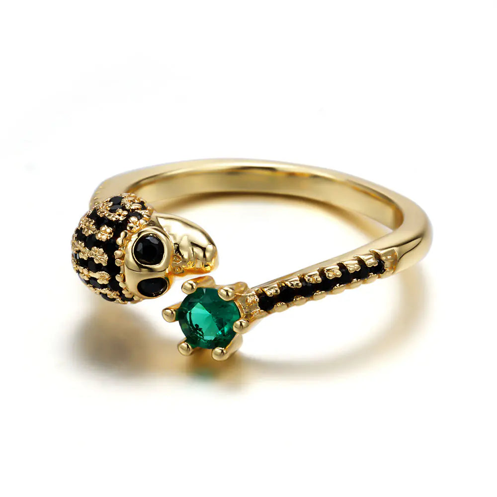 Brass Black cz skull adjustable ring