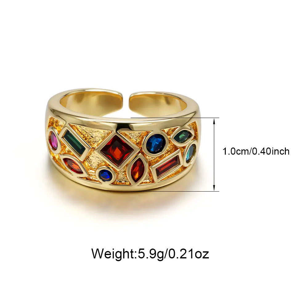 Brass Iced Out Clorful Gemstones Opening Ring