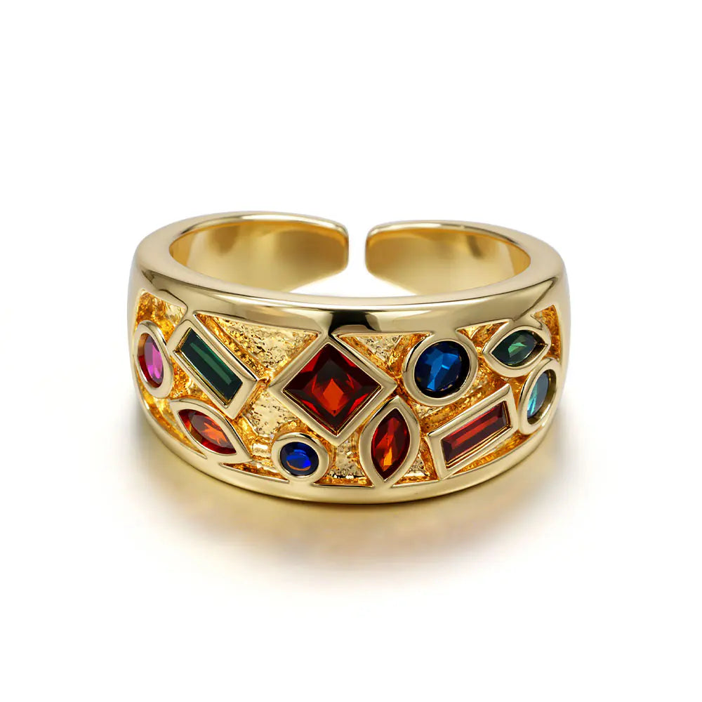 Brass Iced Out Clorful Gemstones Opening Ring