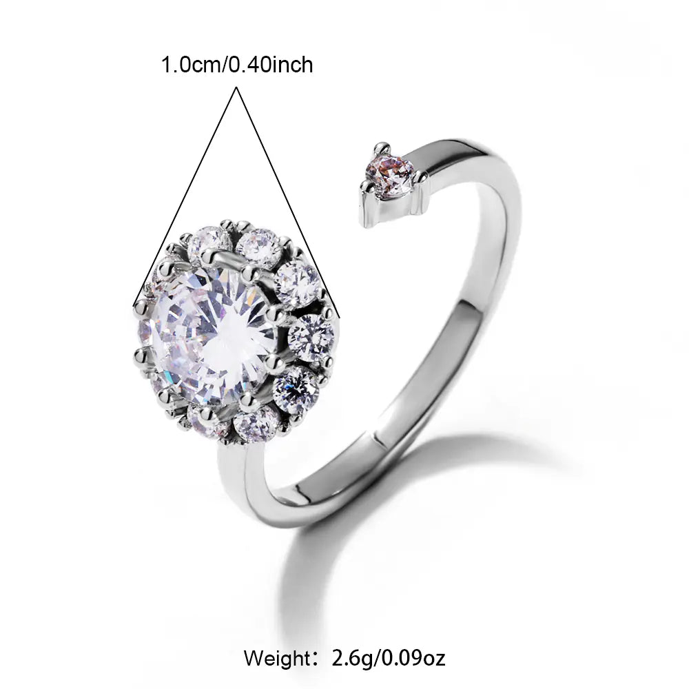 Fashion Sunflower Brass CZ Adjustable Ring