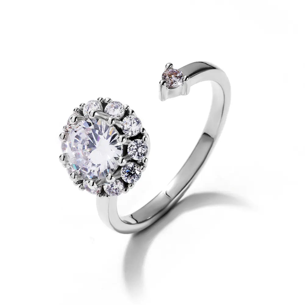 Fashion Sunflower Brass CZ Adjustable Ring