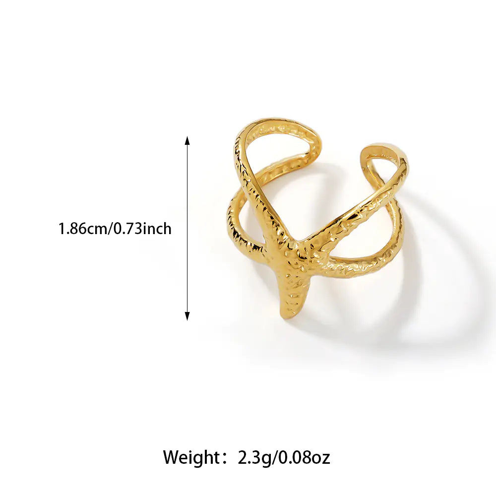 18k Gold Stainless Steel Starfish Opening Ring