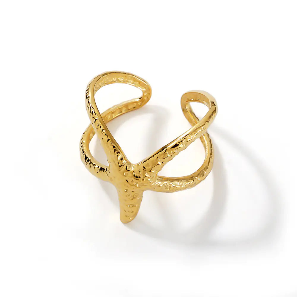 18k Gold Stainless Steel Starfish Opening Ring