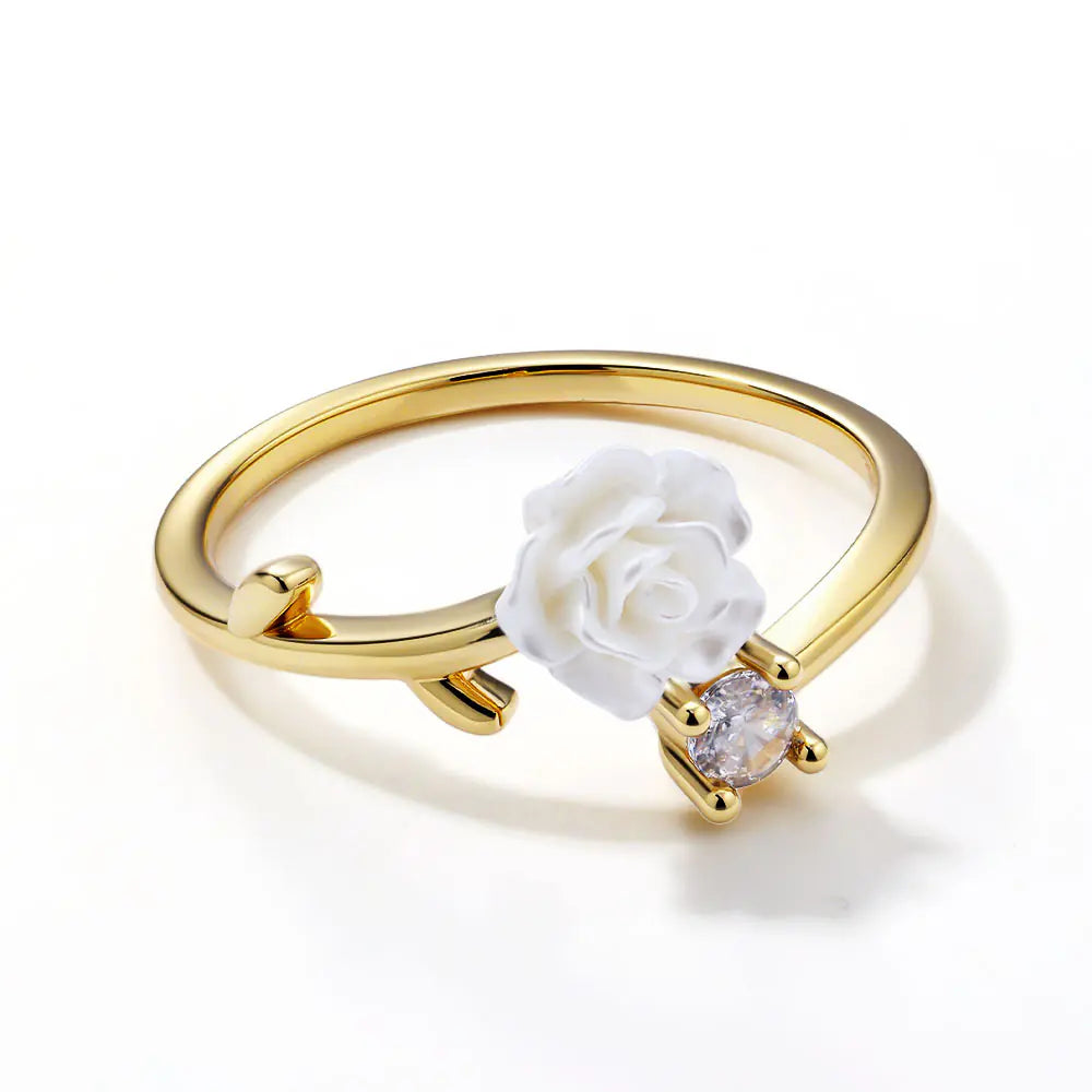 Stainless Steel Adjustable Rose CZ Ring