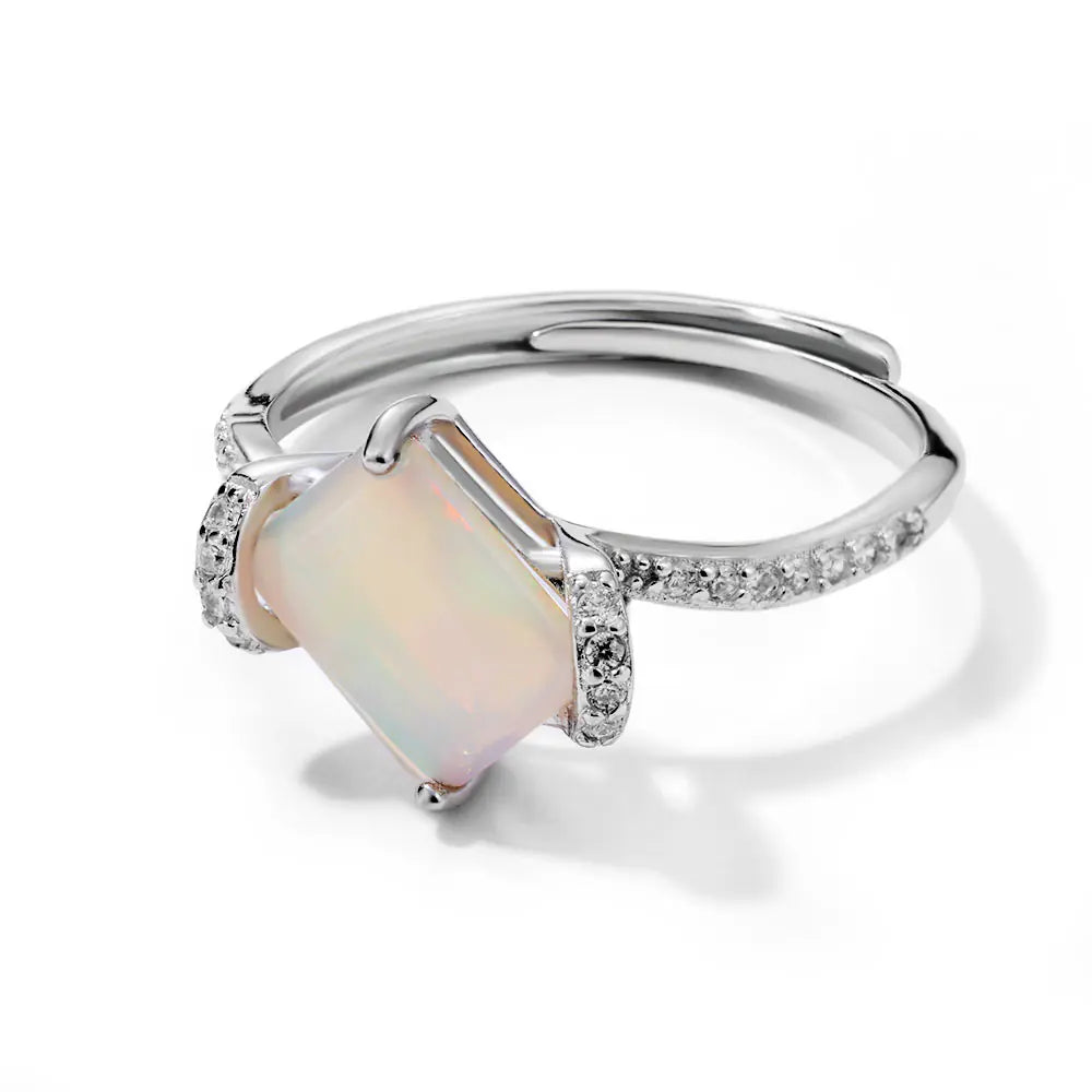 New 925 Sterling Silver Opal Adjustable Rings