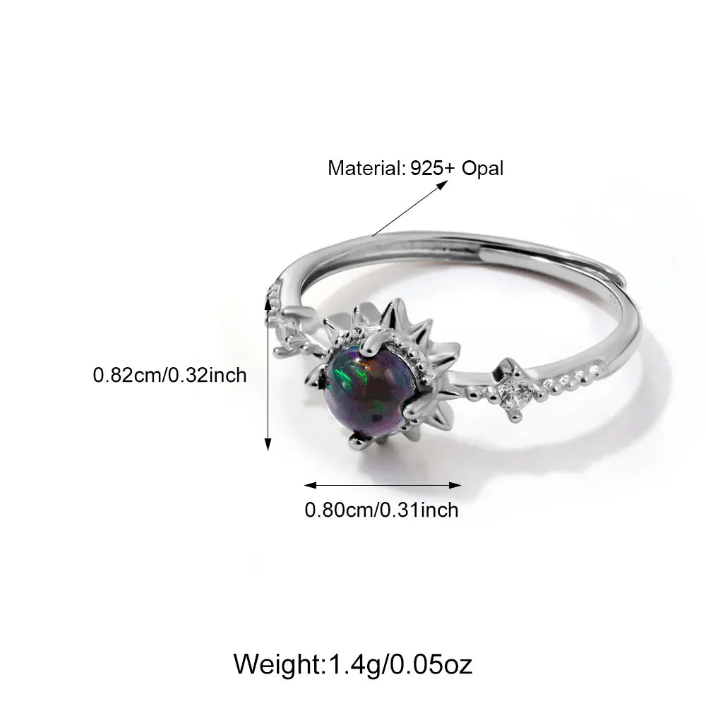 Luxury Dainty Adjustable 925 Silver Opal Ring