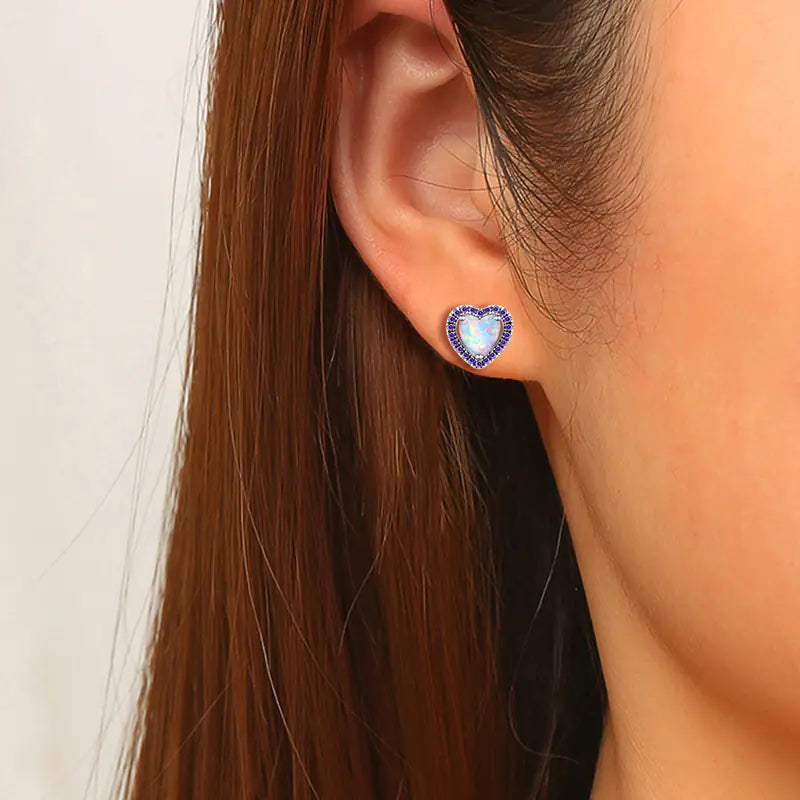 New Arrival Brass Heart Opal Stud Earrings