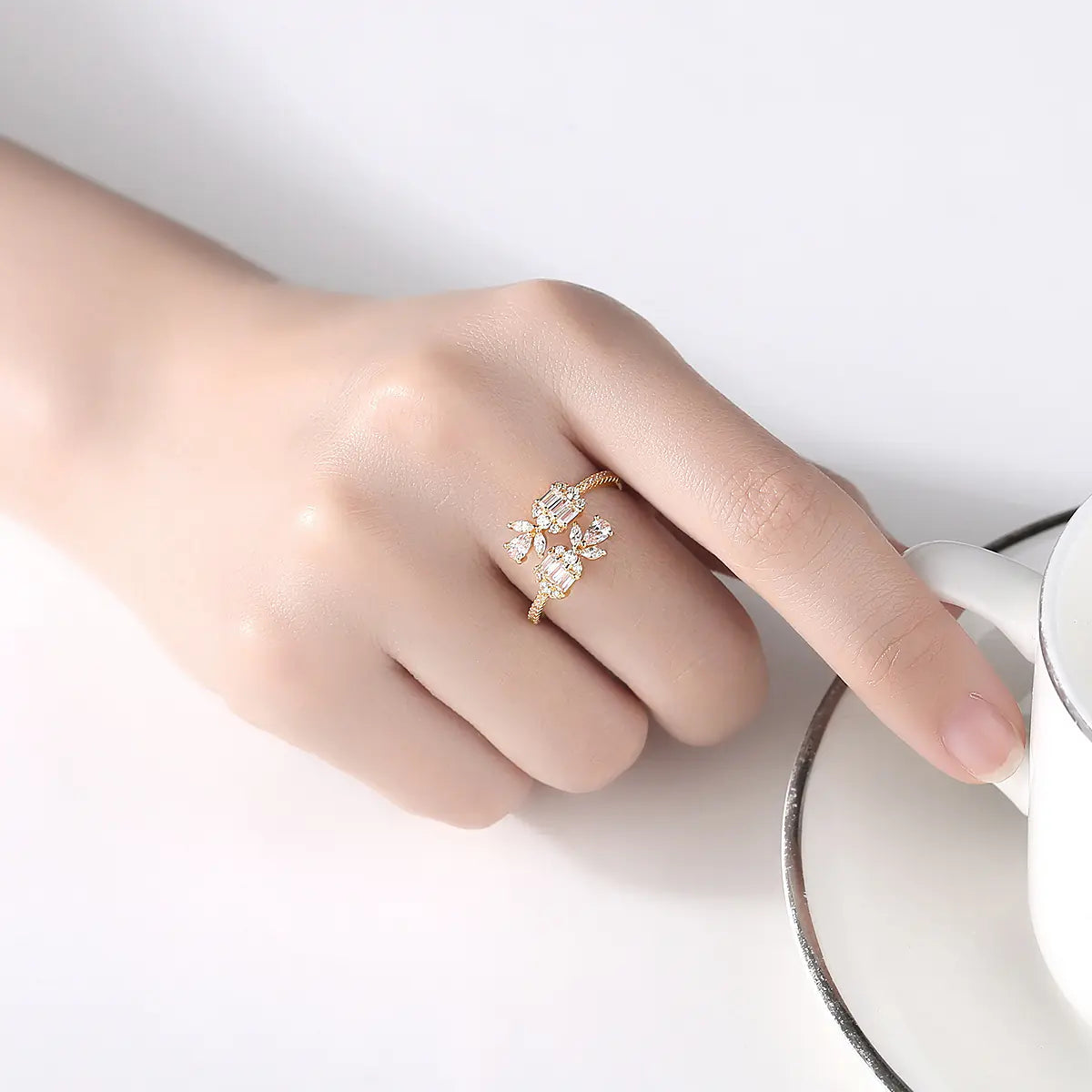 Fashion 11mm Flower Adjustable Brass CZ Ring