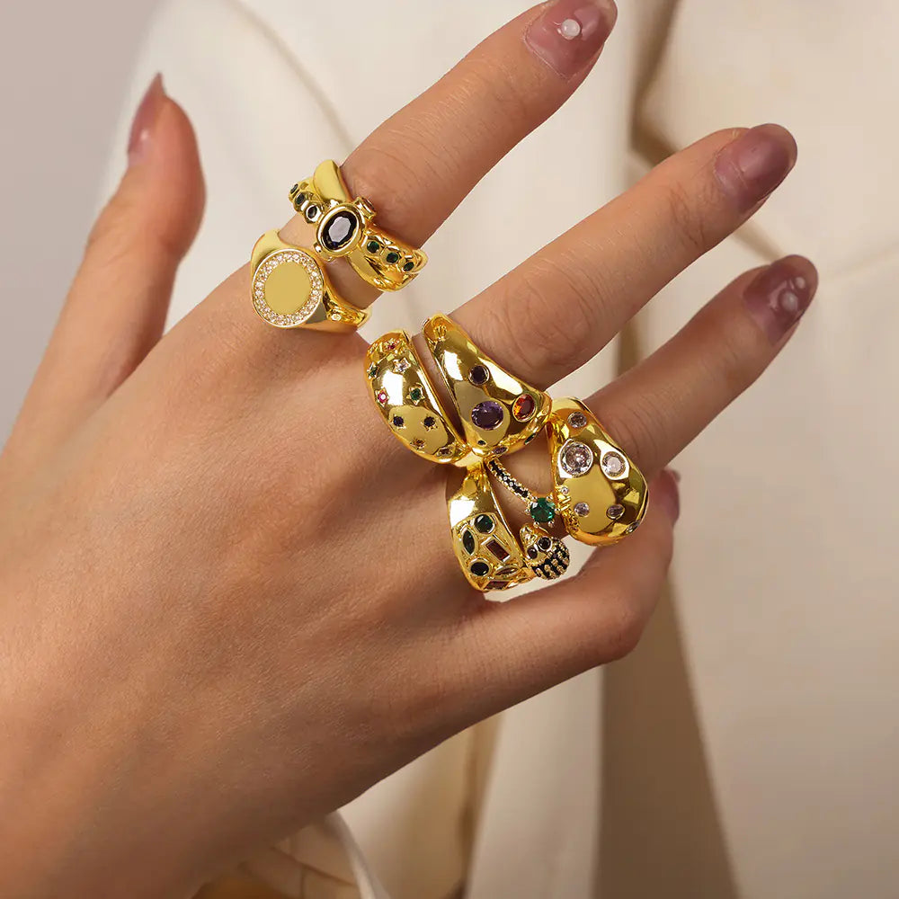 New Gold Plated Brass Rainbow CZ Ring