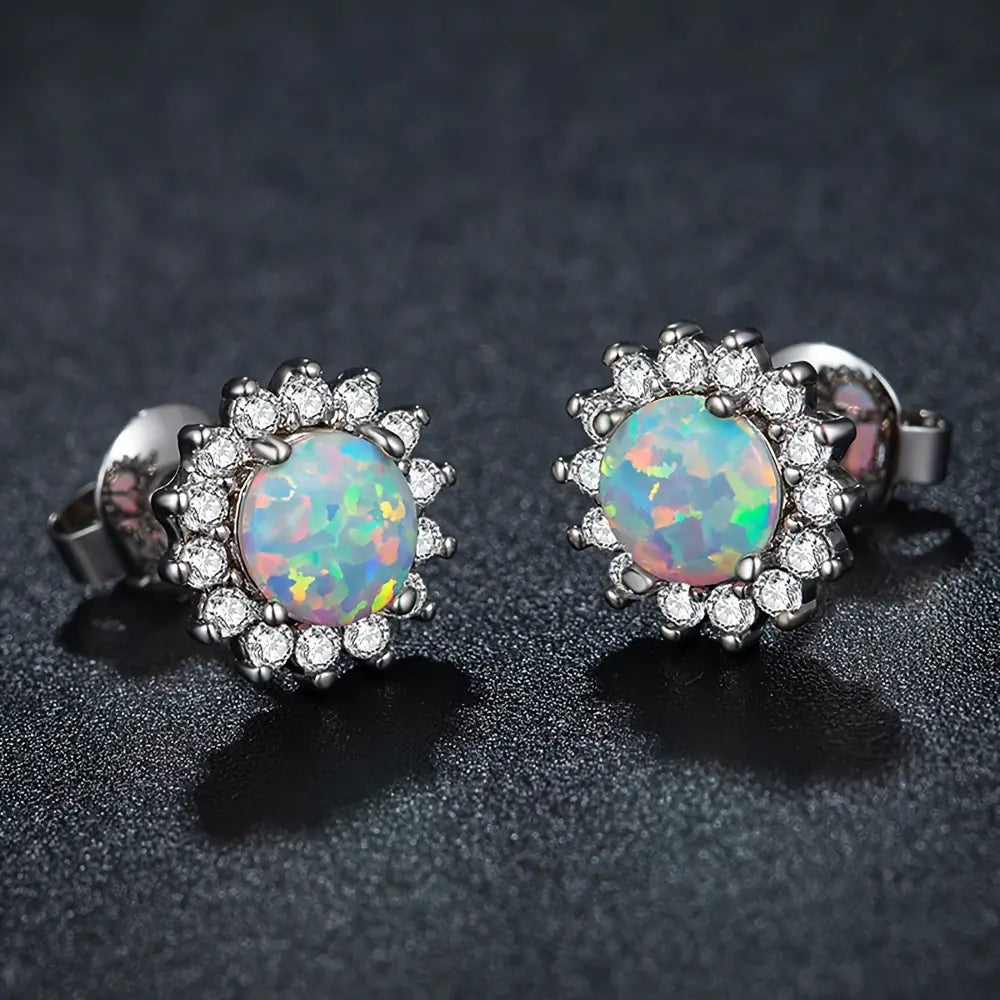 New Arrival Sunflower Brass Opal Stud Earrings