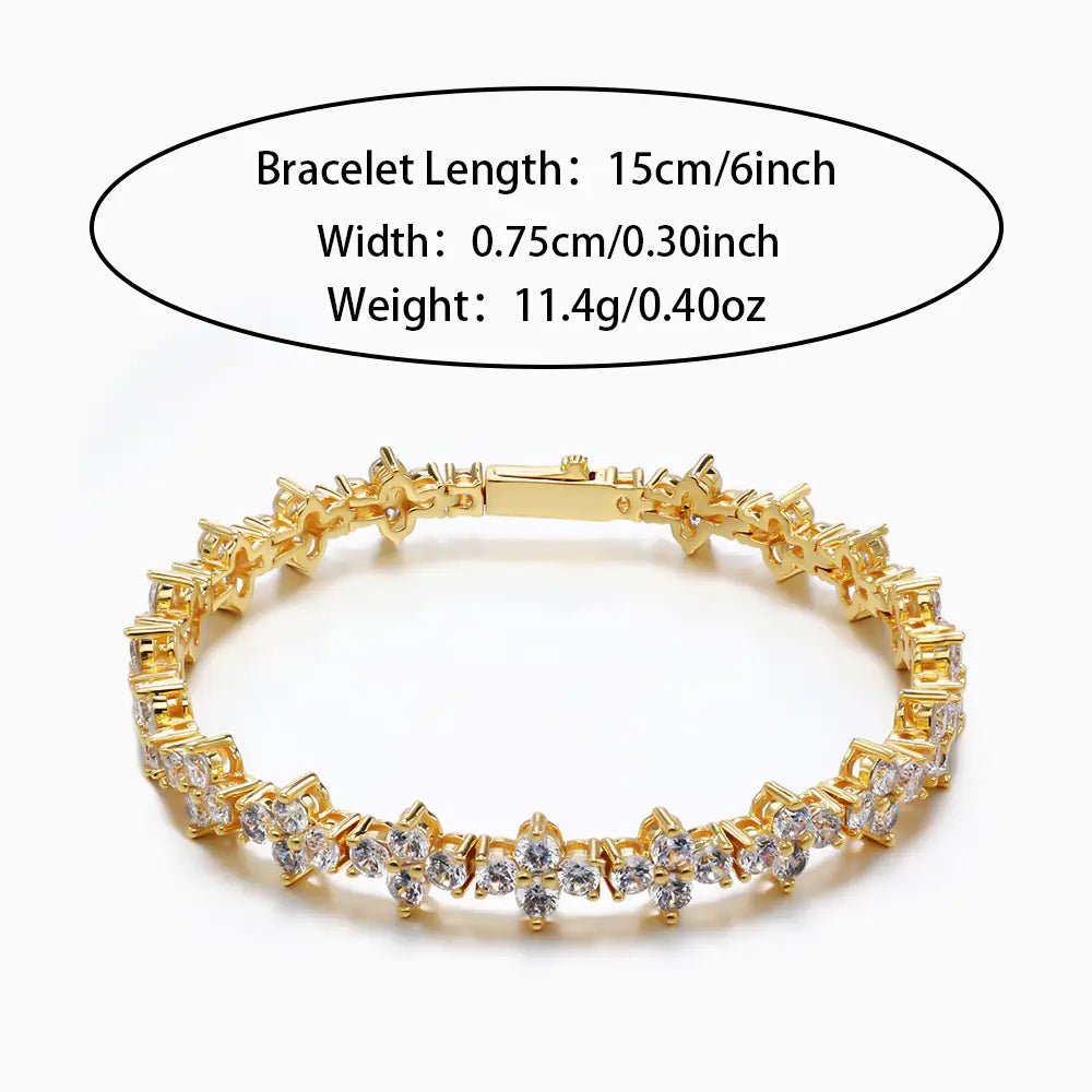 Hot 7.5mm Brass Iced CZ Flower Tennis Bracelet
