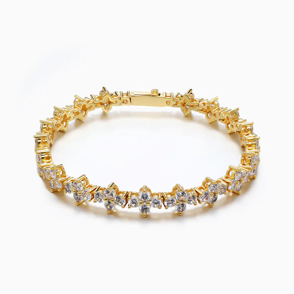 Hot 7.5mm Brass Iced CZ Flower Tennis Bracelet