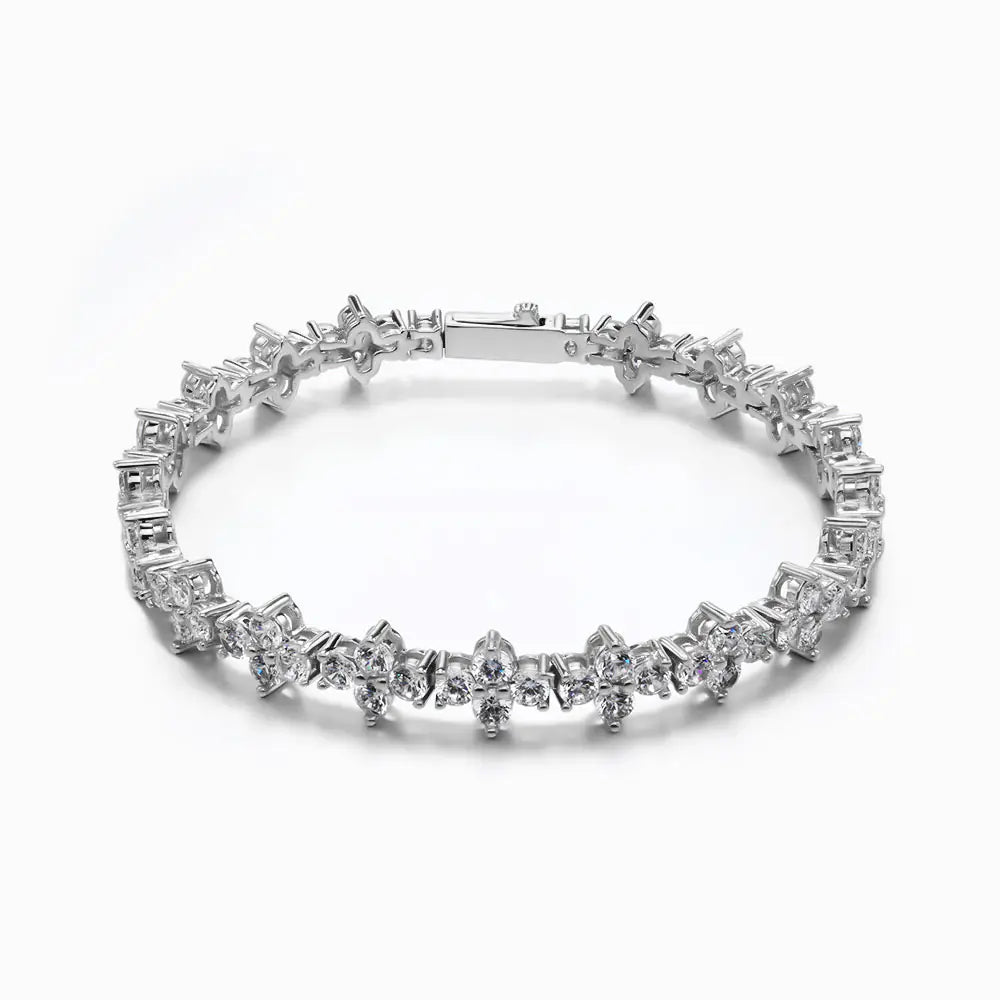 Hot 7.5mm Brass Iced CZ Flower Tennis Bracelet