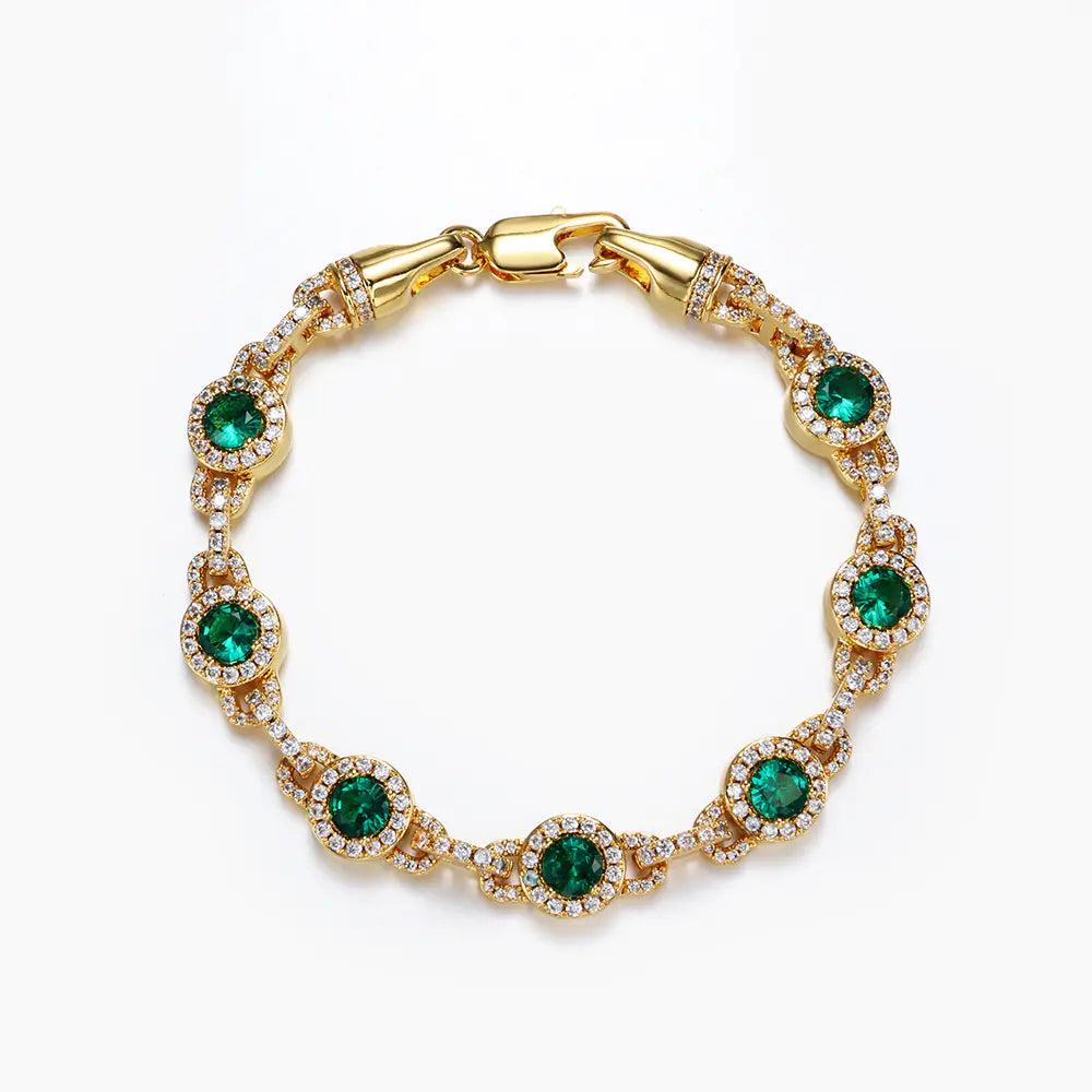 Hot 10mm Brass Green CZ Cluster Link Bracelet