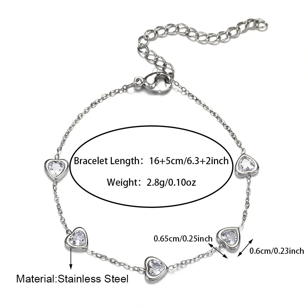 Tarnish Free Stainless Steel Love Heart Shape Bracelet