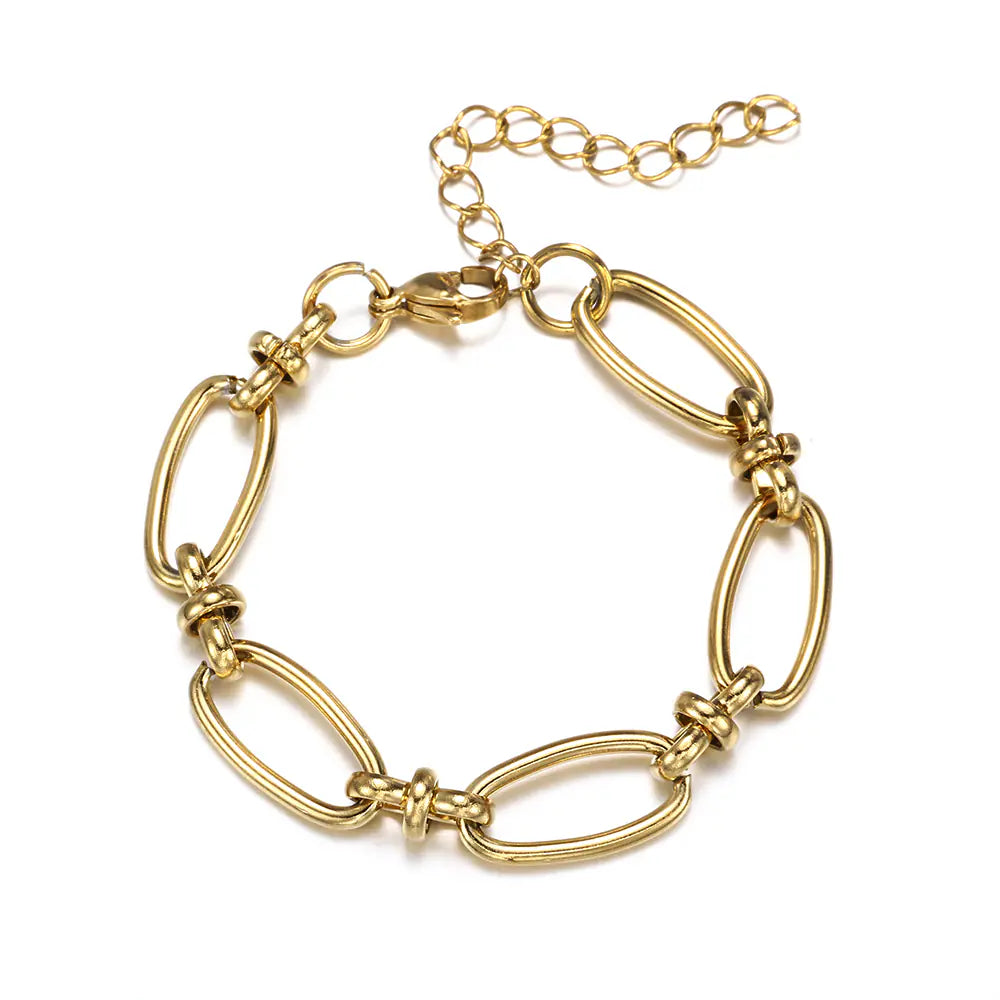 Gold Stainless Steel Oval Chain Bracelet