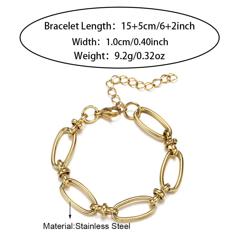 Gold Stainless Steel Oval Chain Bracelet