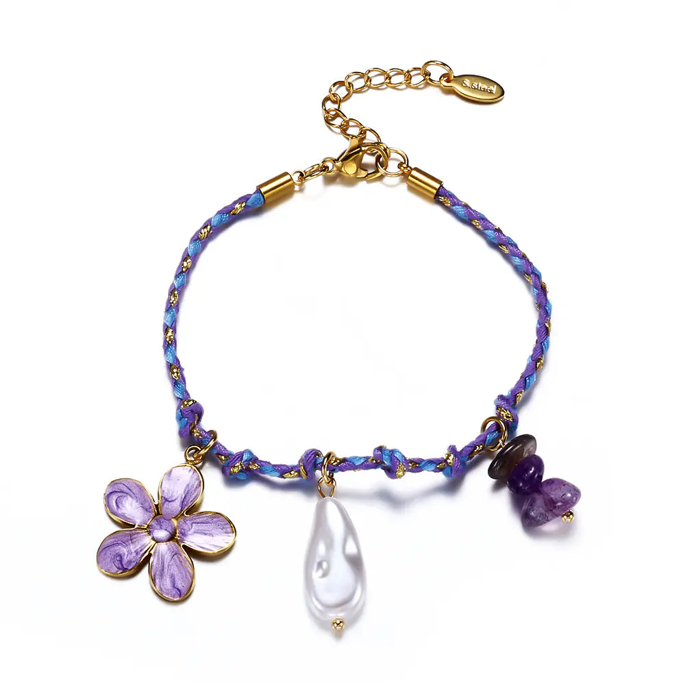 Colorful Braided Shell Charm Bracelet Adjustable
