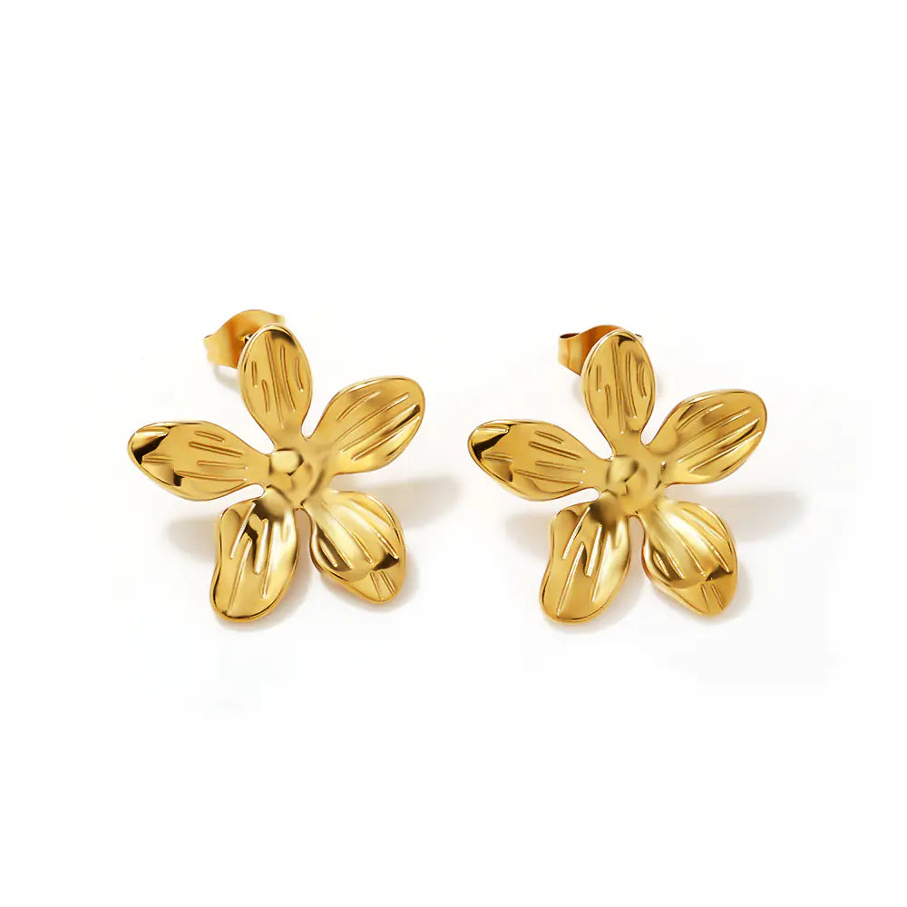 Gold Plated 316L Stainless Steel Flower Earrings