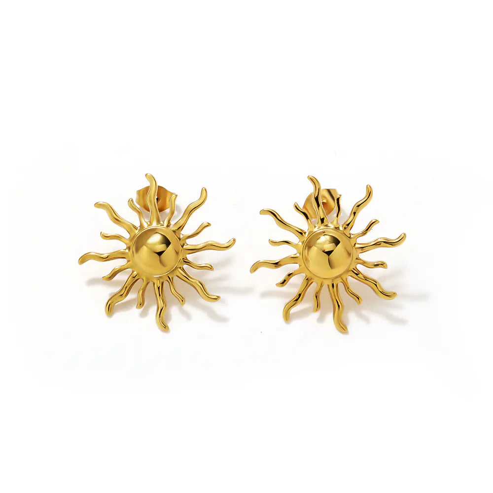 18k Gold Sunflower Stainless Steel Crystal Earrings