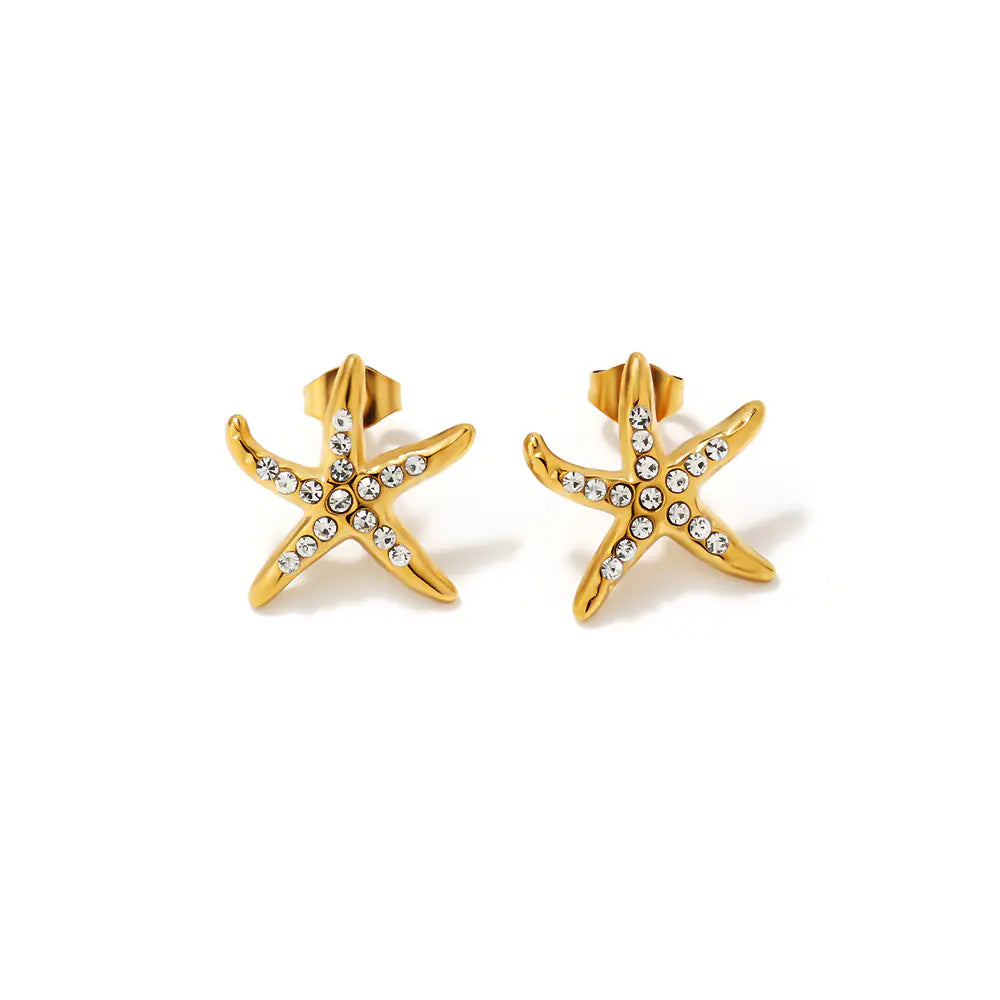 New Rhinestone Stainless Steel Starfish Earrings