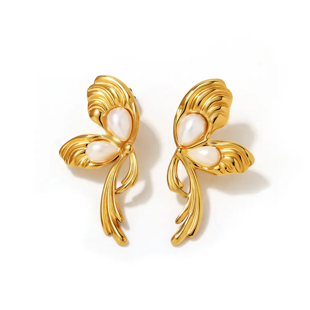 Stainless Steel Pearl Elegant Retro Hypoallergenic Bow Earrings