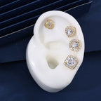 Hot Brass Iced CZ Heart Square Stud Earrings Set