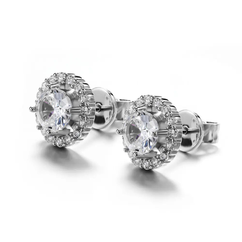 Hot Brass Iced CZ Heart Square Stud Earrings Set
