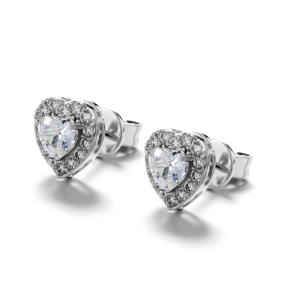 Hot Brass Iced CZ Heart Square Stud Earrings Set