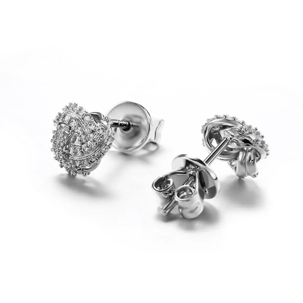 Hot Brass Iced CZ Heart Square Stud Earrings Set