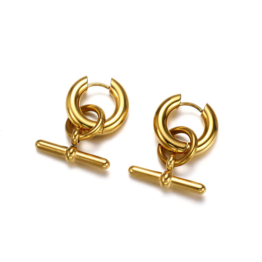 S925 Silver 18K Gold Barbell Drop Hoop Earrings