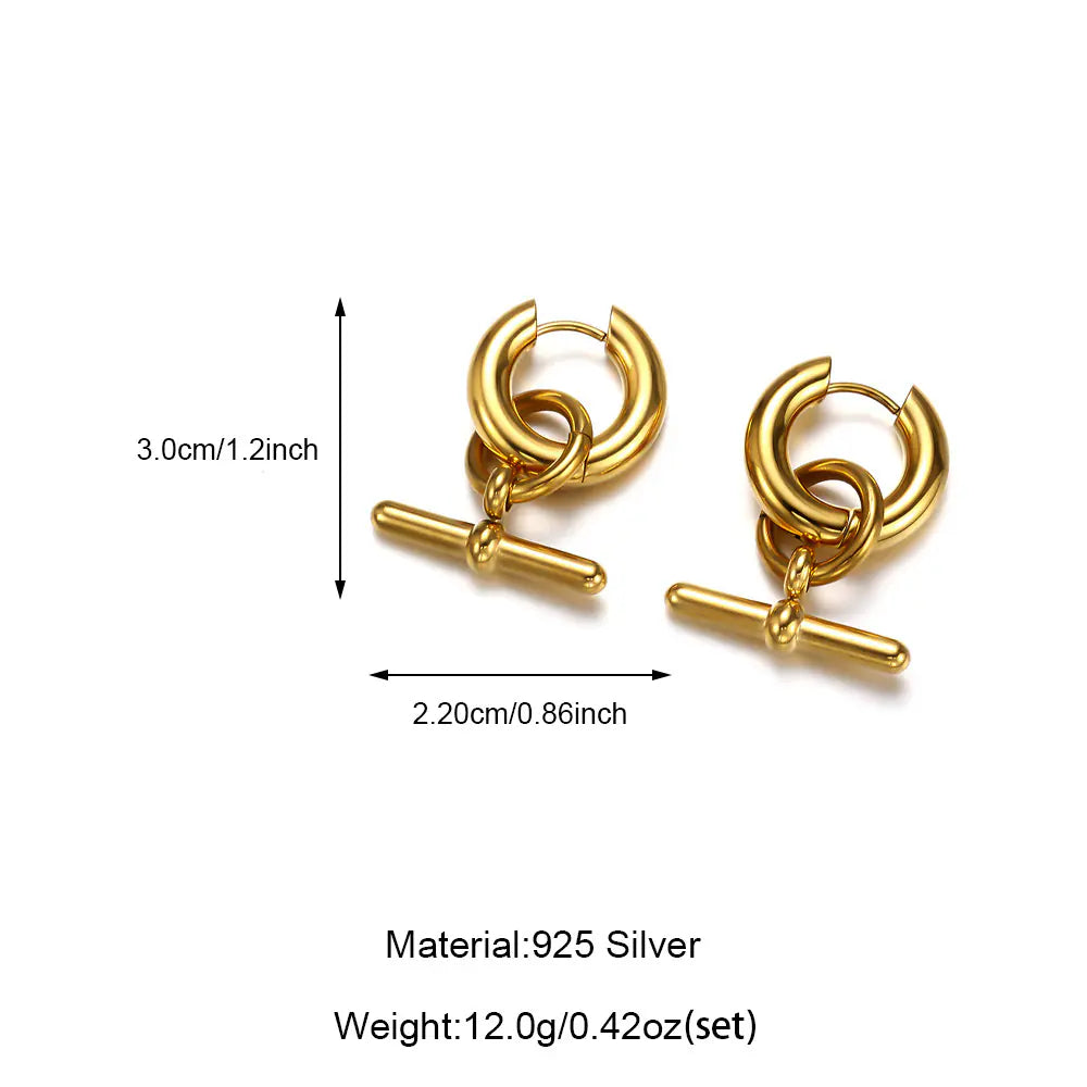 S925 Silver 18K Gold Barbell Drop Hoop Earrings